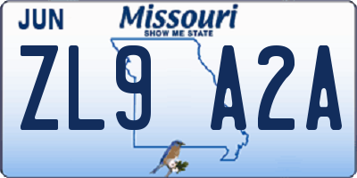 MO license plate ZL9A2A