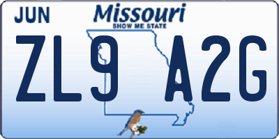 MO license plate ZL9A2G