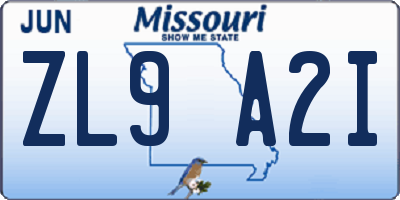 MO license plate ZL9A2I
