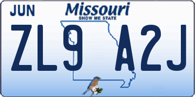 MO license plate ZL9A2J