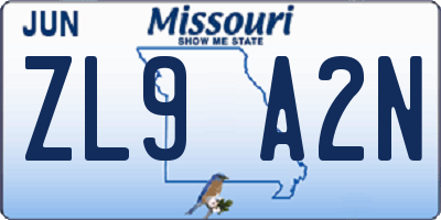 MO license plate ZL9A2N