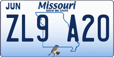 MO license plate ZL9A2O