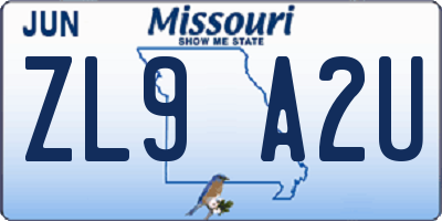 MO license plate ZL9A2U