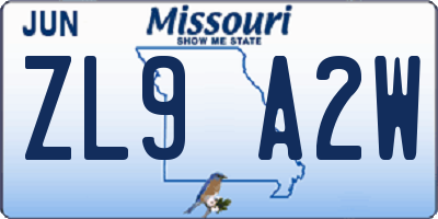 MO license plate ZL9A2W