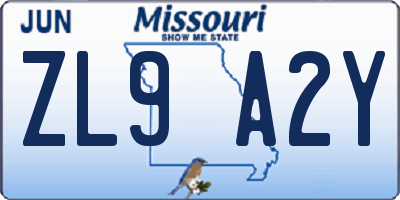 MO license plate ZL9A2Y