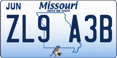 MO license plate ZL9A3B
