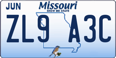 MO license plate ZL9A3C