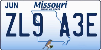 MO license plate ZL9A3E