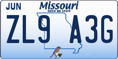 MO license plate ZL9A3G