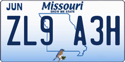 MO license plate ZL9A3H