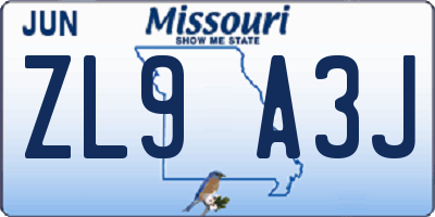 MO license plate ZL9A3J