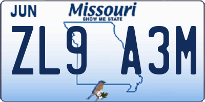 MO license plate ZL9A3M