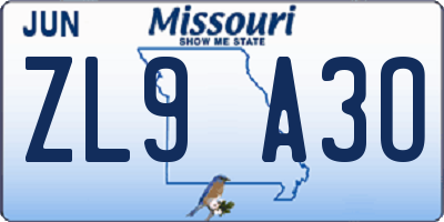 MO license plate ZL9A3O