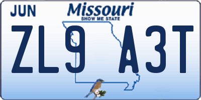 MO license plate ZL9A3T
