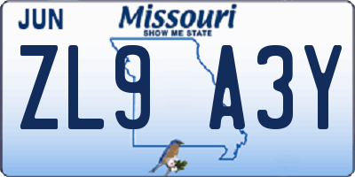 MO license plate ZL9A3Y