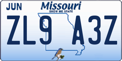 MO license plate ZL9A3Z