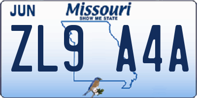 MO license plate ZL9A4A