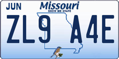 MO license plate ZL9A4E