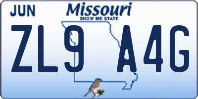 MO license plate ZL9A4G
