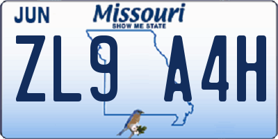MO license plate ZL9A4H