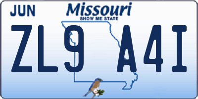MO license plate ZL9A4I