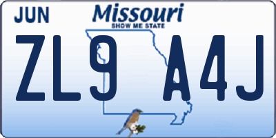 MO license plate ZL9A4J