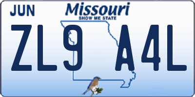 MO license plate ZL9A4L