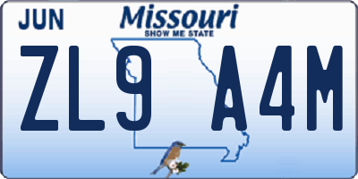 MO license plate ZL9A4M