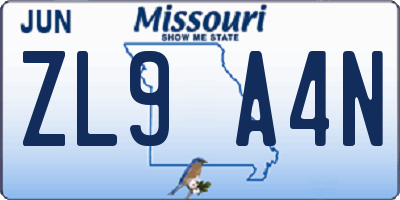 MO license plate ZL9A4N