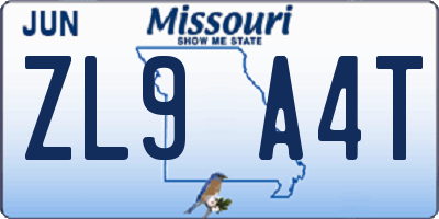 MO license plate ZL9A4T