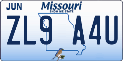 MO license plate ZL9A4U