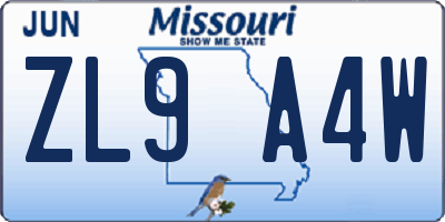 MO license plate ZL9A4W