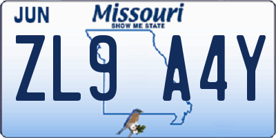 MO license plate ZL9A4Y
