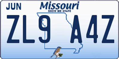 MO license plate ZL9A4Z