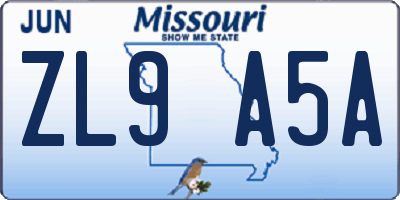 MO license plate ZL9A5A