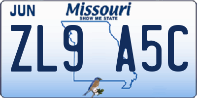 MO license plate ZL9A5C