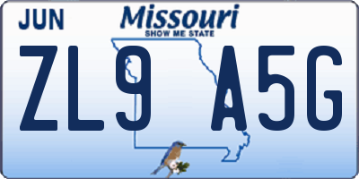 MO license plate ZL9A5G