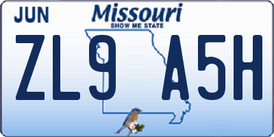MO license plate ZL9A5H
