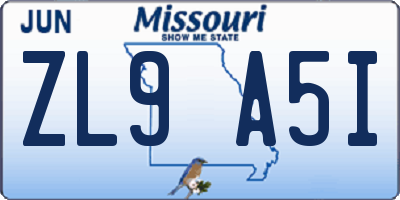 MO license plate ZL9A5I