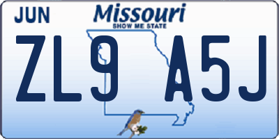 MO license plate ZL9A5J