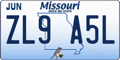 MO license plate ZL9A5L