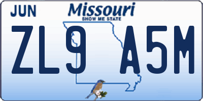 MO license plate ZL9A5M