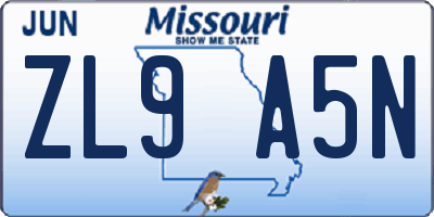 MO license plate ZL9A5N