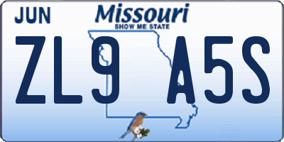 MO license plate ZL9A5S