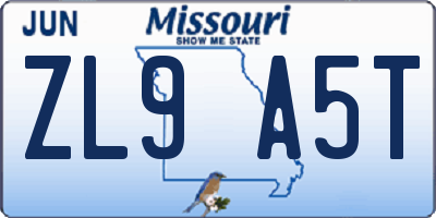 MO license plate ZL9A5T