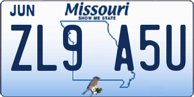 MO license plate ZL9A5U