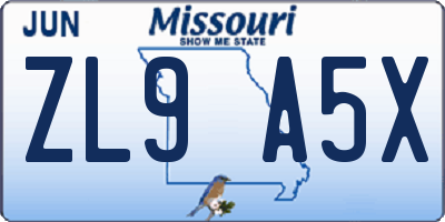 MO license plate ZL9A5X