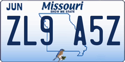 MO license plate ZL9A5Z