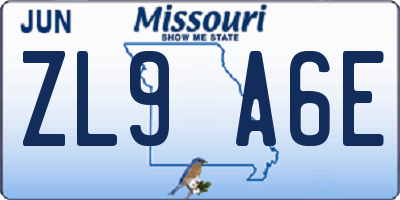 MO license plate ZL9A6E