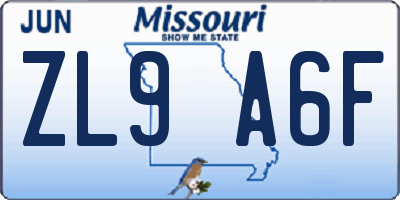 MO license plate ZL9A6F